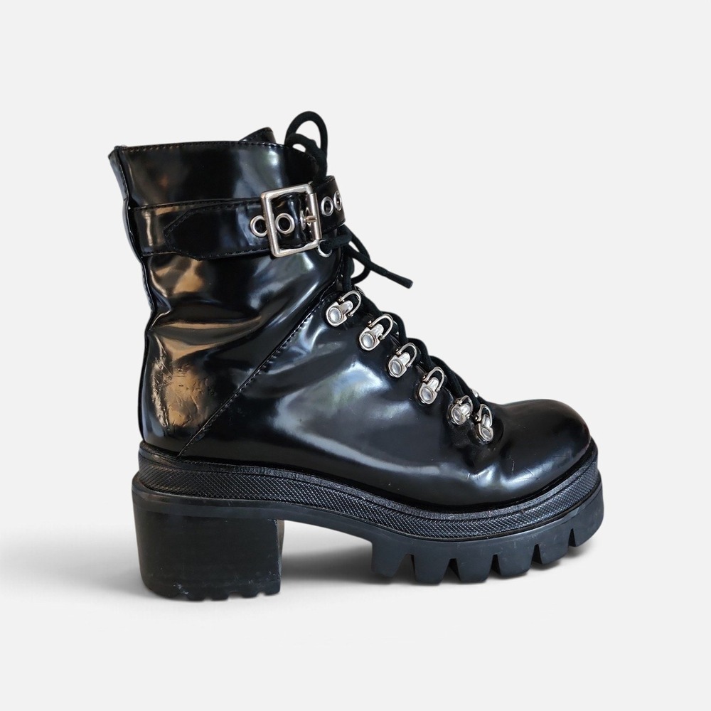 Jeffrey Campbell Czech Combat Boots Women 8M Black Platform Goth Grunge Lug Sole